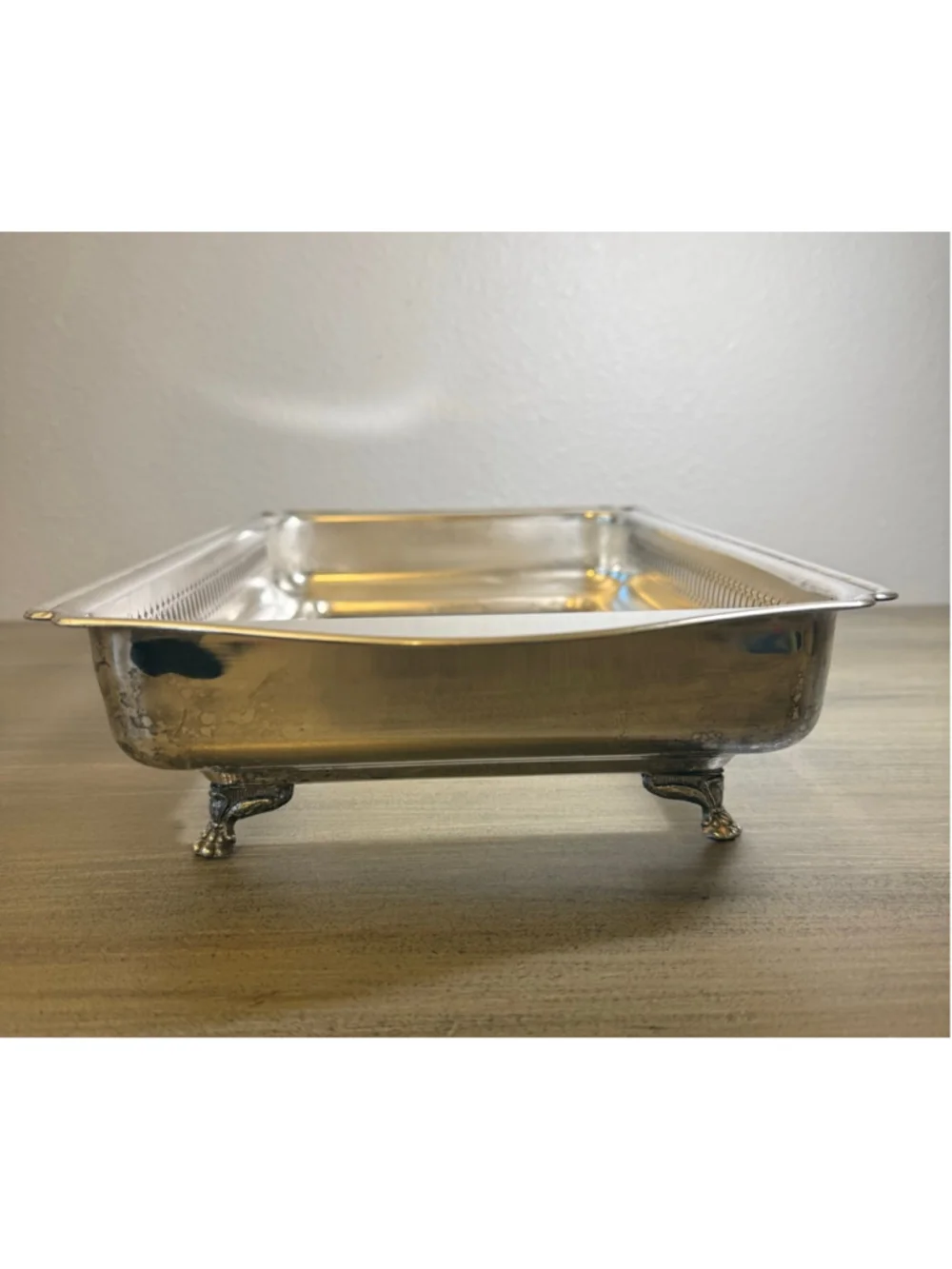 Vintage Silverplate Casserole Holder Tray Pierced Gallery Footed Fits Pyrex Dish
